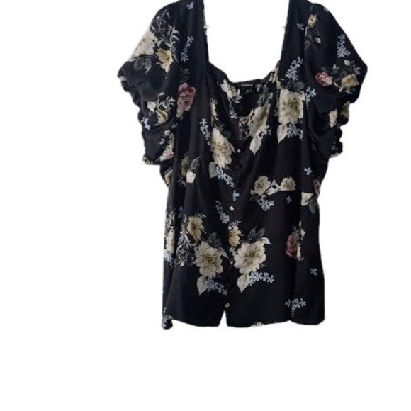 Torrid Womens Peplum Challis Top Gray Adrianne Floral Puff Sleeves Plus 4X - Picture 5 of 5